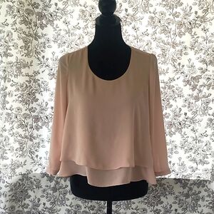 Metamorph beige scoop neck two-layered 3/4 sleeve blouse